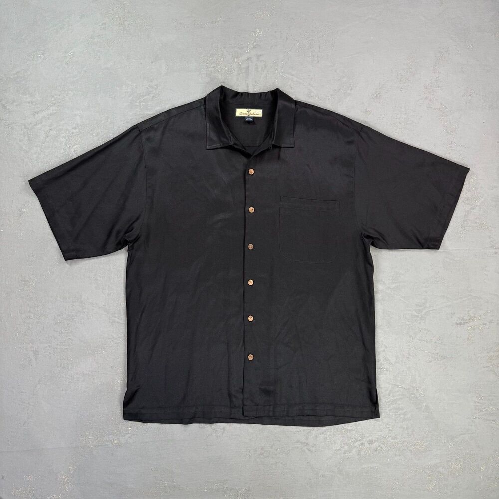 Tommy Bahama Black Herringbone Twill Silk & Cotton Blend Shirt Men's Large